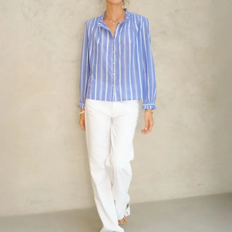M.A.B.E Chrissie Long Sleeve Top in Blue Stripe
