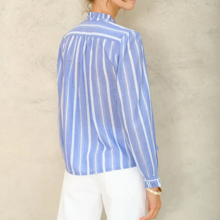 M.A.B.E Chrissie Long Sleeve Top in Blue Stripe