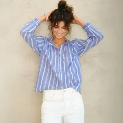 M.A.B.E Chrissie Long Sleeve Top in Blue Stripe