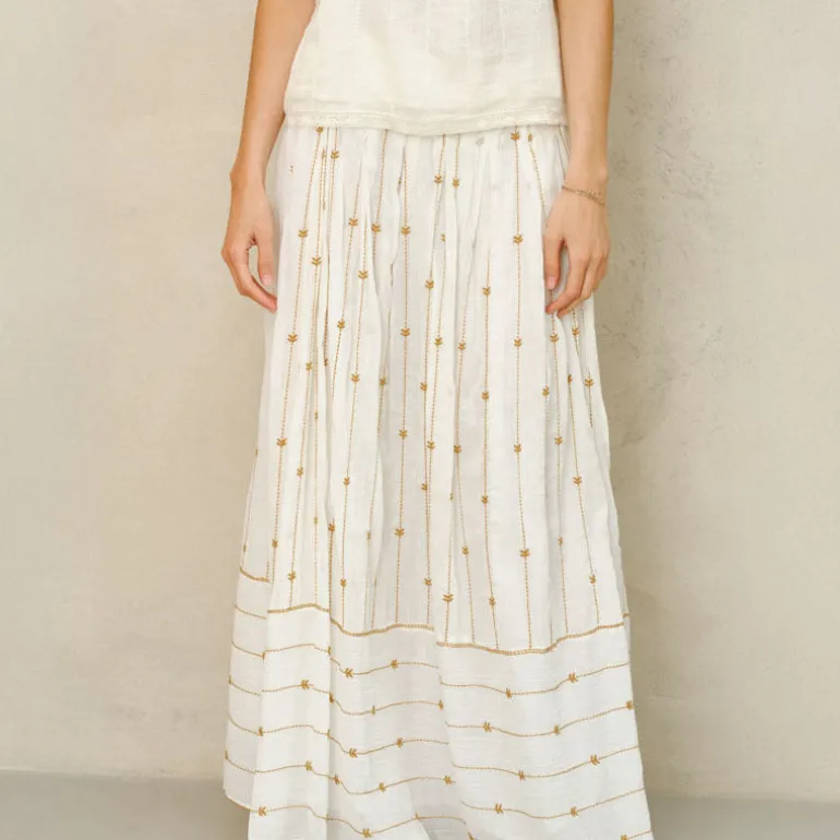 M.A.B.E Dacy EMB Maxi Skirt in Mustard