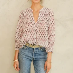 M.A.B.E Kiki Print Long Sleeve Top in Blue
