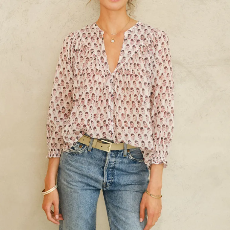 M.A.B.E Kiki Print Long Sleeve Top in Blue