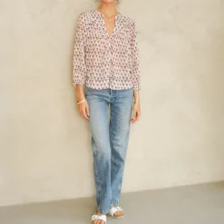 M.A.B.E Kiki Print Long Sleeve Top in Blue