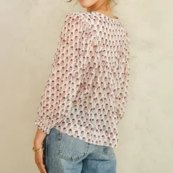 M.A.B.E Kiki Print Long Sleeve Top in Blue
