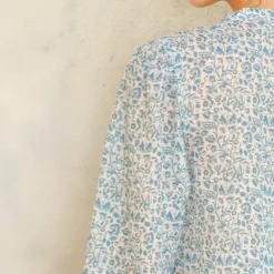 M.A.B.E Nola Print Long Sleeve Top in Blue
