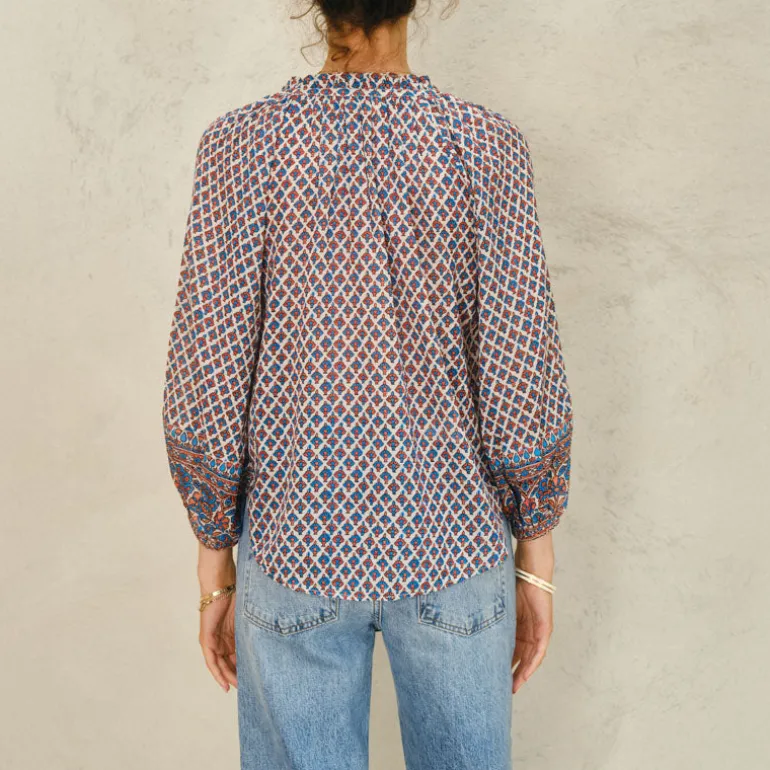 M.A.B.E Viti Print Long Sleeve Top in Orange/Turquoise