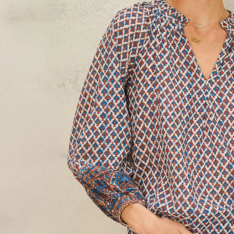 M.A.B.E Viti Print Long Sleeve Top in Orange/Turquoise