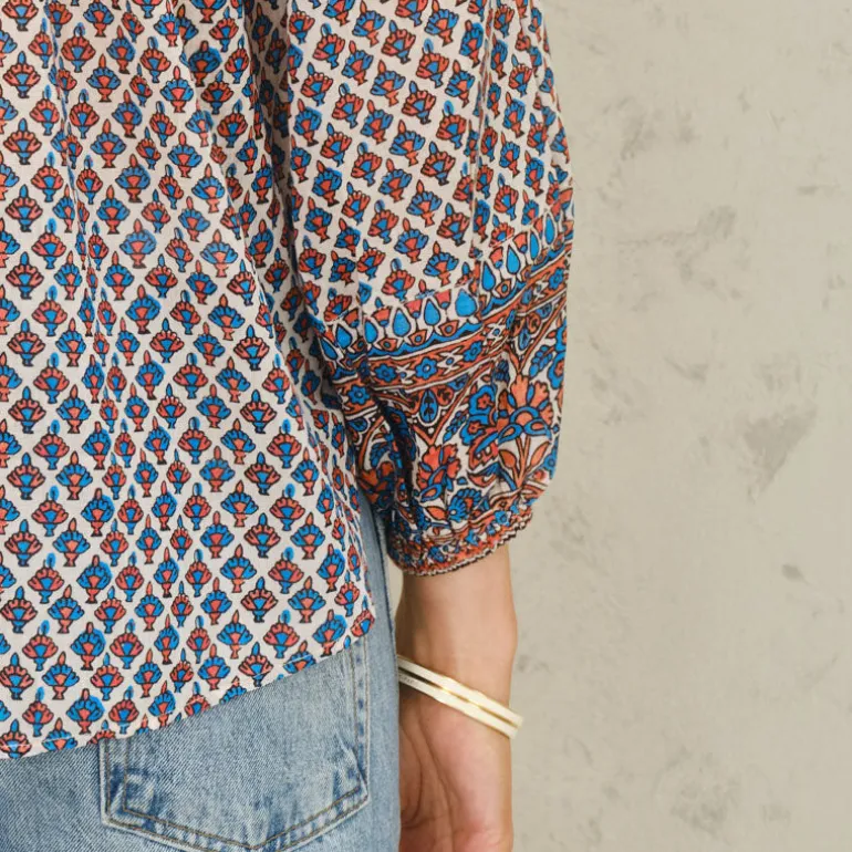 M.A.B.E Viti Print Long Sleeve Top in Orange/Turquoise