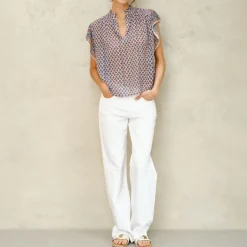 M.A.B.E Viti Print Short Sleeve Top in Orange/Turquoise