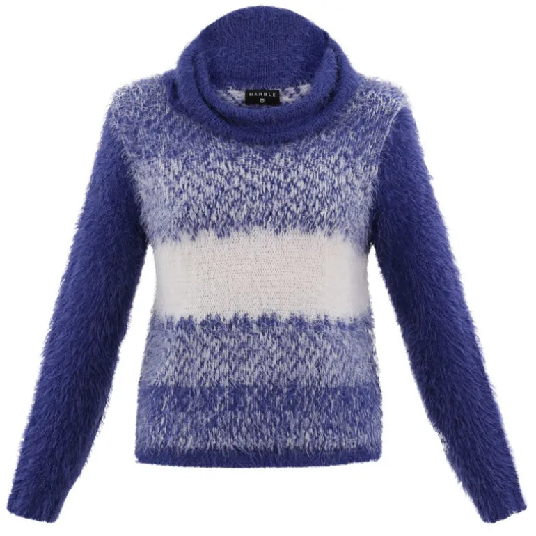 MARBLE Contrast Roll Neck Sweater in Blue Mix