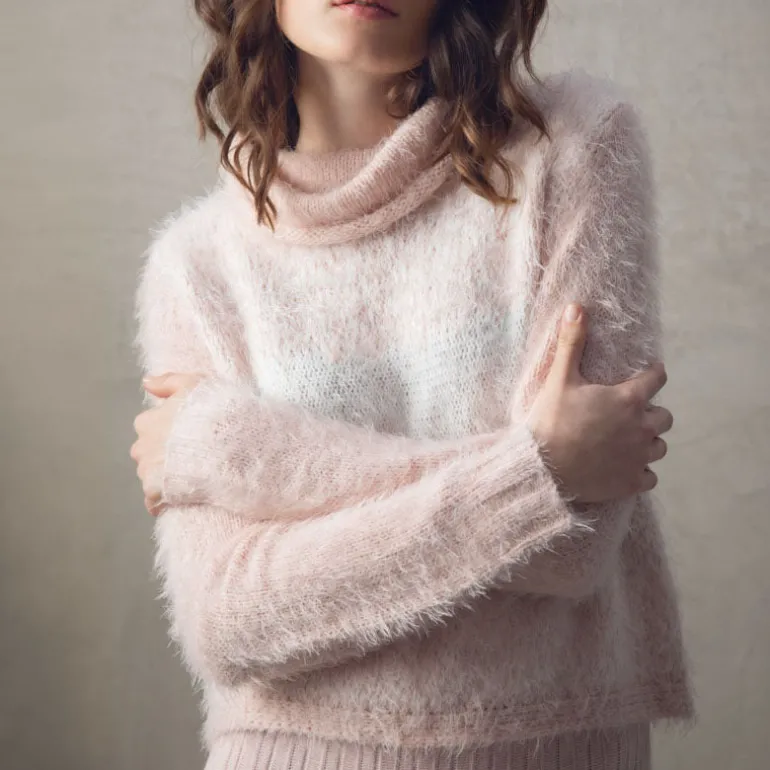 MARBLE Contrast Roll Neck Sweater in Pink Mix