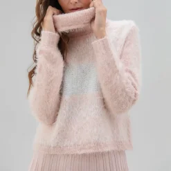 MARBLE Contrast Roll Neck Sweater in Pink Mix