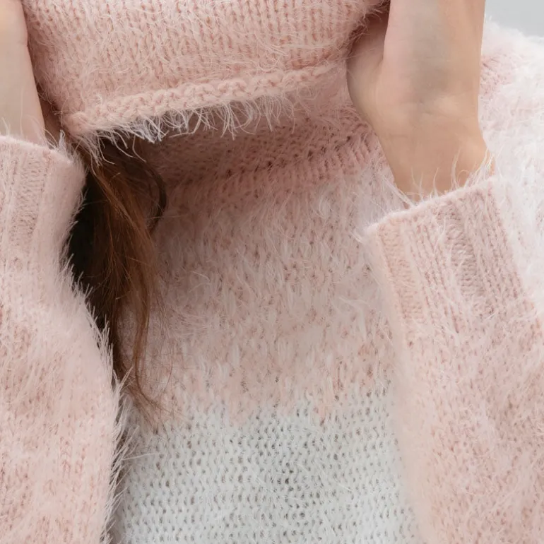 MARBLE Contrast Roll Neck Sweater in Pink Mix