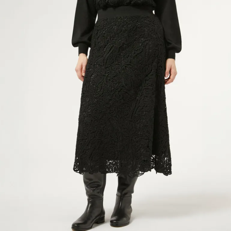 MARINA RINALDI Etruria Knitted Skirt in Black