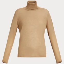 MARINA RINALDI Judy Silk & Cashmere Polo Neck Jumper in Camel