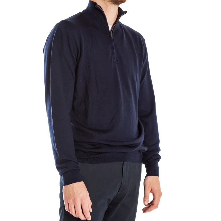 Miles Half Zip Merino Knit in Navy Marl | Collen & Clare