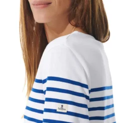 MOUSQUETON Marina Place Stripe Top in White/Royal Blue