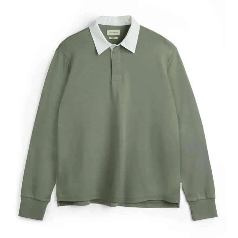 OLIVER SPENCER Heavy Long Sleeve Rugby Top Tavistock in Sage Green