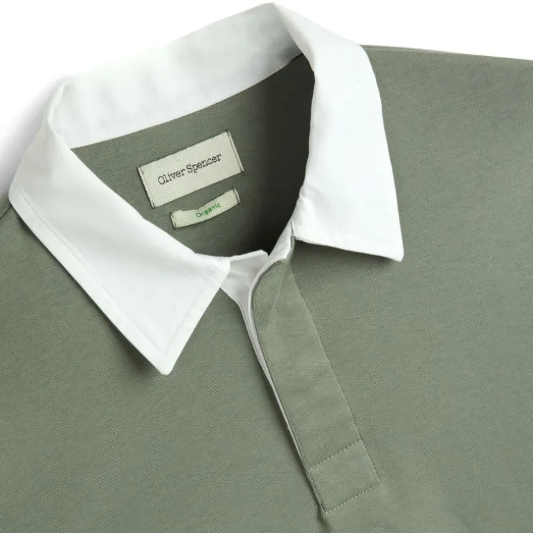 OLIVER SPENCER Heavy Long Sleeve Rugby Top Tavistock in Sage Green