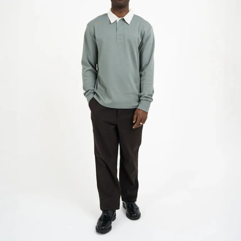 OLIVER SPENCER Heavy Long Sleeve Rugby Top Tavistock in Sage Green