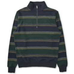 OLIVER SPENCER Reversible Half Zip Sweatshirt in Hinkley Navy/Green