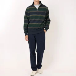 OLIVER SPENCER Reversible Half Zip Sweatshirt in Hinkley Navy/Green