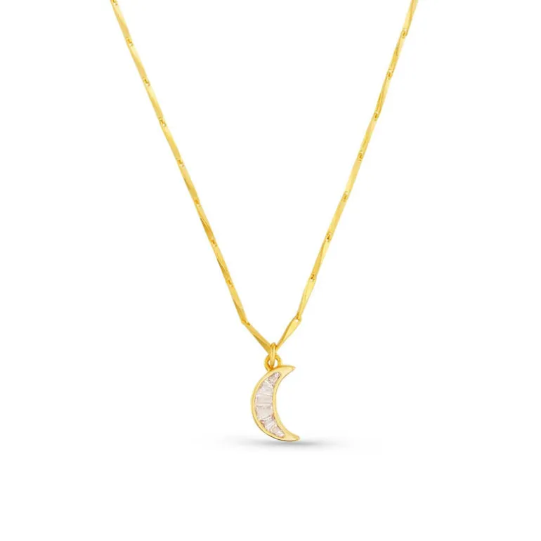 Orelia Crystal Baguette Moon Charm Necklace in Crystal