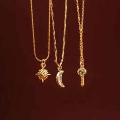 Orelia Crystal Baguette Moon Charm Necklace in Crystal