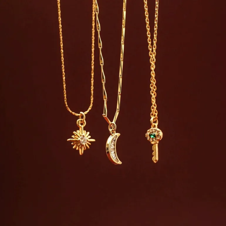Orelia Crystal Baguette Moon Charm Necklace in Crystal