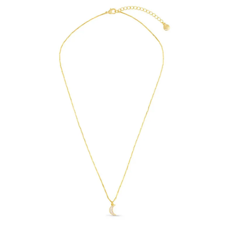 Orelia Crystal Baguette Moon Charm Necklace in Crystal
