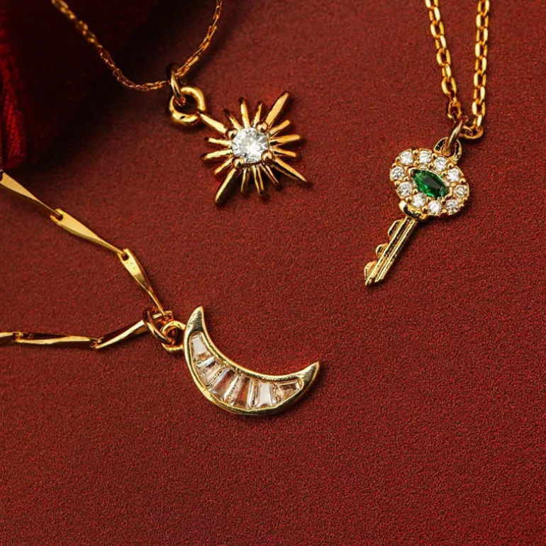 Orelia Crystal Baguette Moon Charm Necklace in Crystal