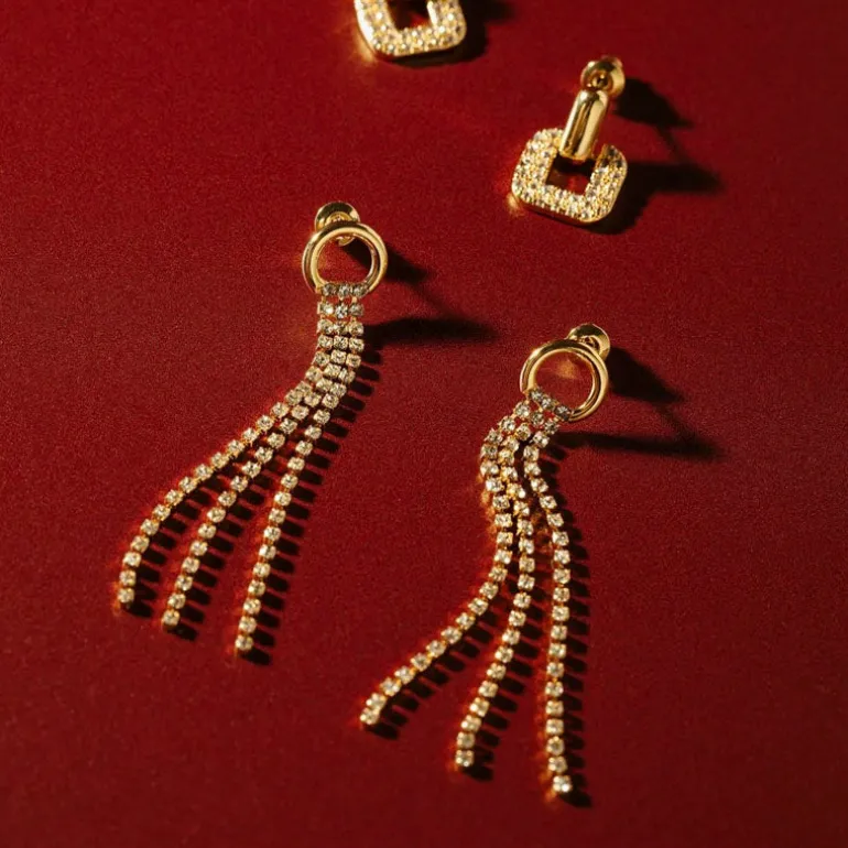 Orelia Open Circle Pave Drop Earrings in Crystal