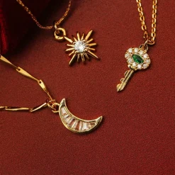 Orelia Pave Key Charm Necklace in Emerald