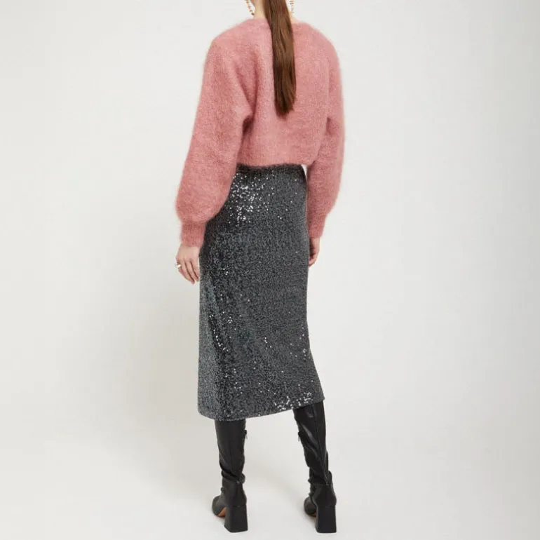 OTTOD AME Longette Sequin Skirt in Smoke
