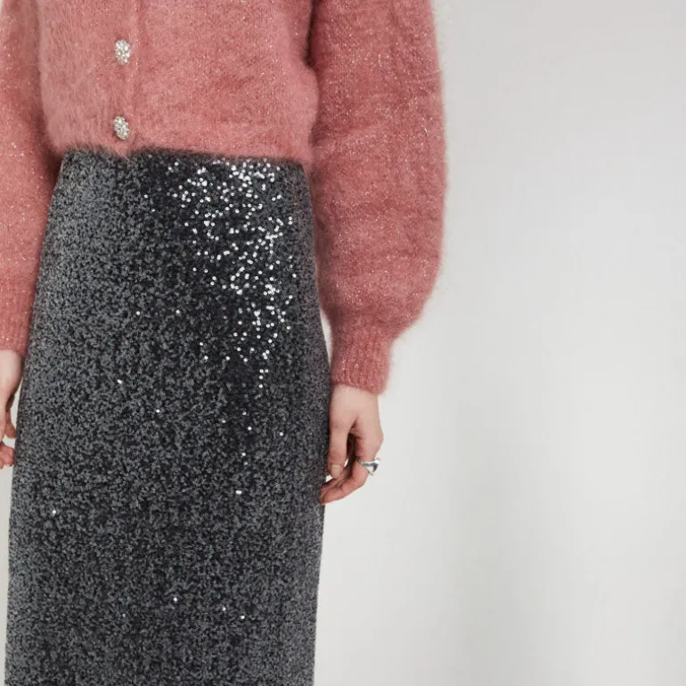 OTTOD AME Longette Sequin Skirt in Smoke