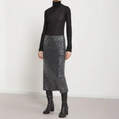 OTTOD AME Longette Sequin Skirt in Smoke