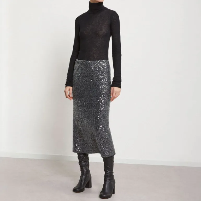 OTTOD AME Longette Sequin Skirt in Smoke