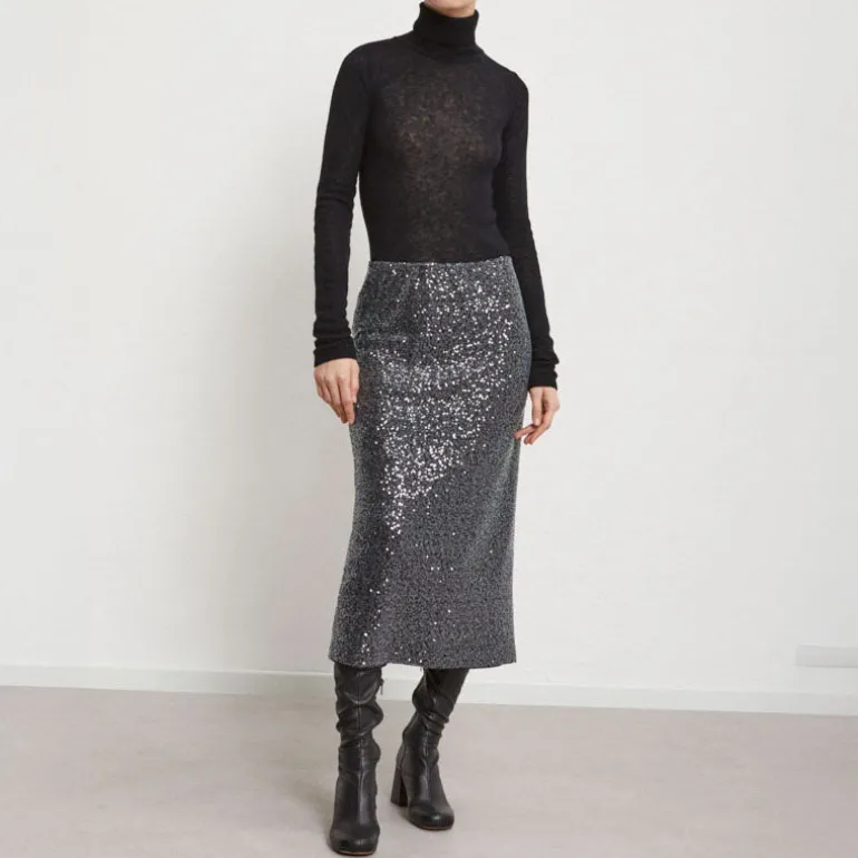 OTTOD AME Longette Sequin Skirt in Smoke