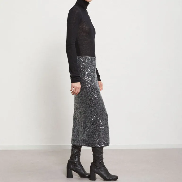 OTTOD AME Longette Sequin Skirt in Smoke