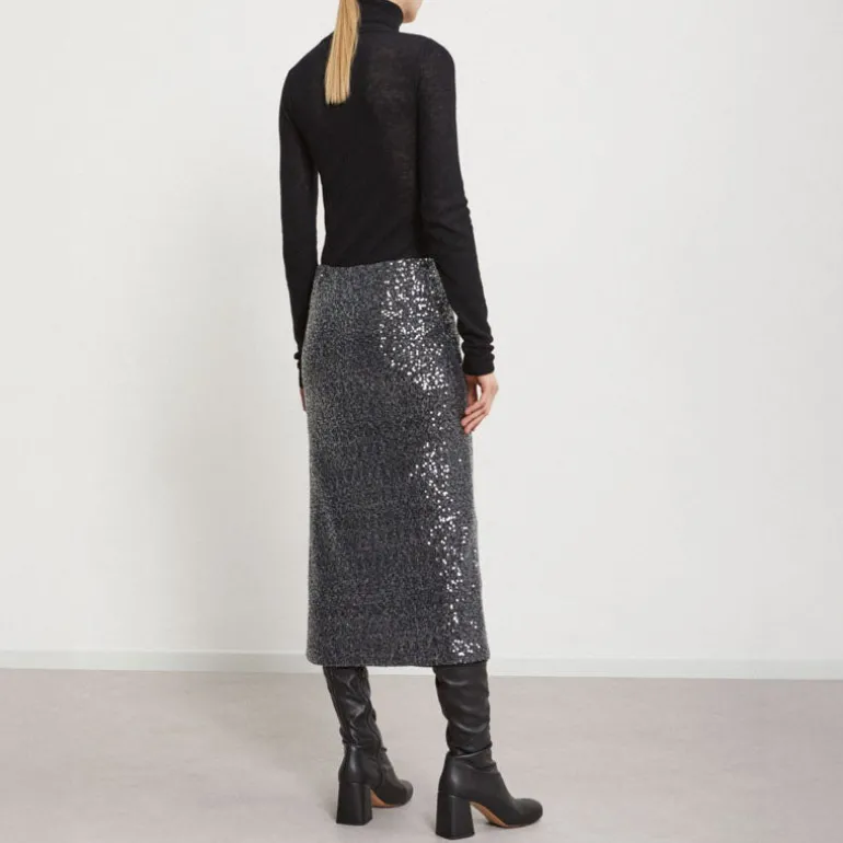 OTTOD AME Longette Sequin Skirt in Smoke