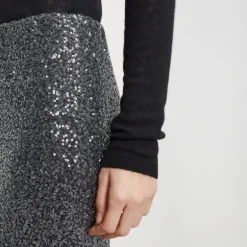 OTTOD AME Longette Sequin Skirt in Smoke