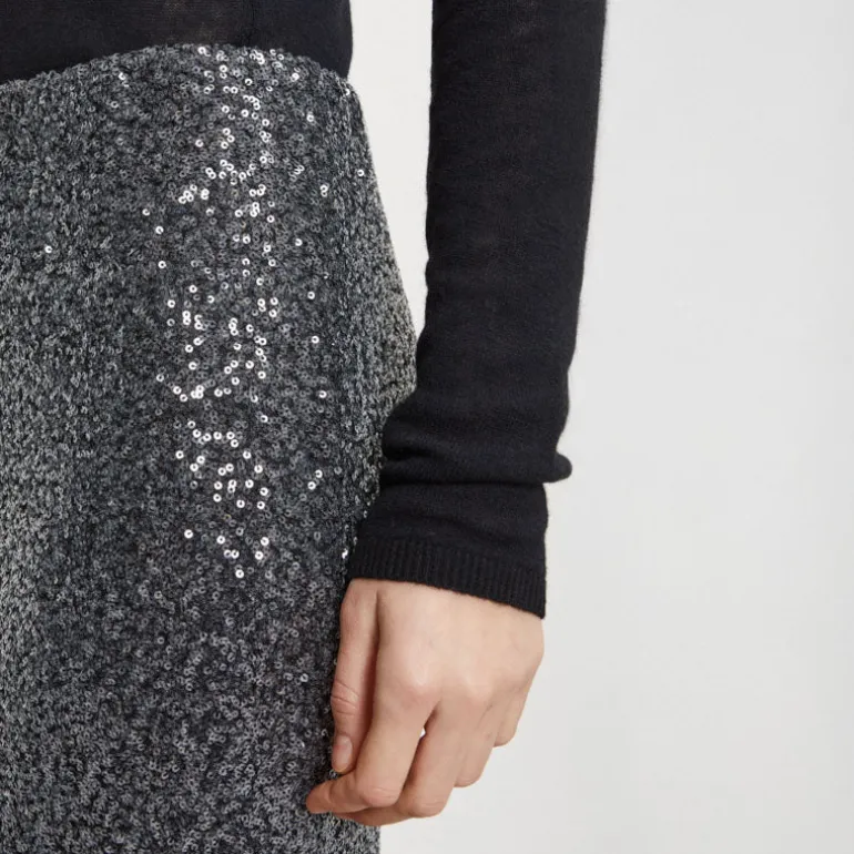 OTTOD AME Longette Sequin Skirt in Smoke