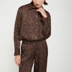 OTTOD AME Printed Herringbone Viscose Shirt in Chocolate
