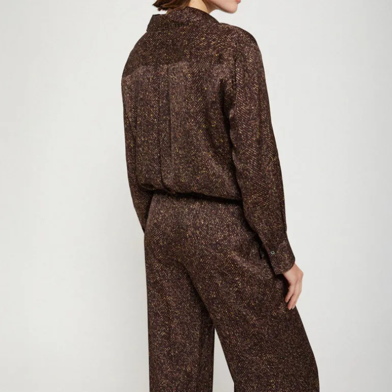 OTTOD AME Printed Herringbone Viscose Shirt in Chocolate