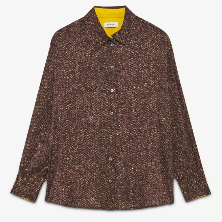 OTTOD AME Printed Herringbone Viscose Shirt in Chocolate