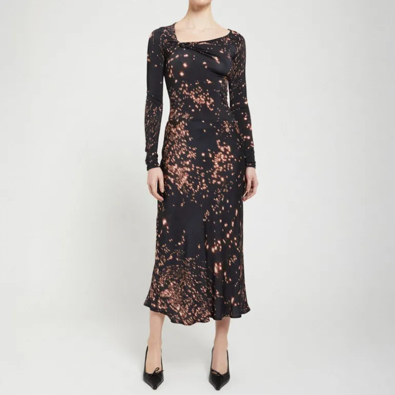 OTTOD AME Printed Viscose Fluid Skirt in Multi