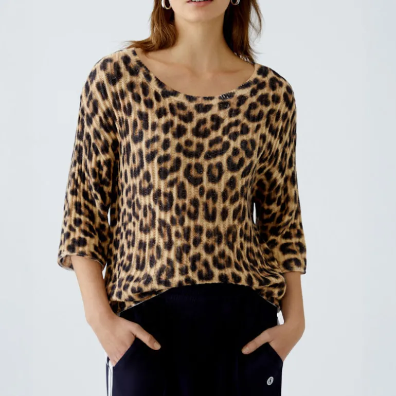 OUI 91877 Jumper in Light Brown/Black