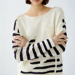 OUI 91958 Jumper in White Blue