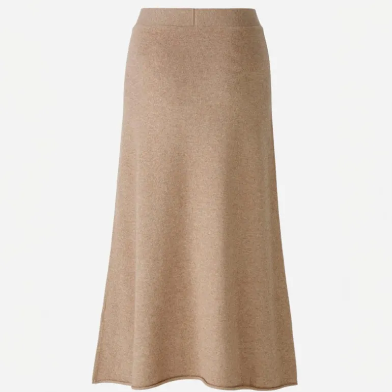 OUI Wool Mix Knitted Skirt in Beige Melange