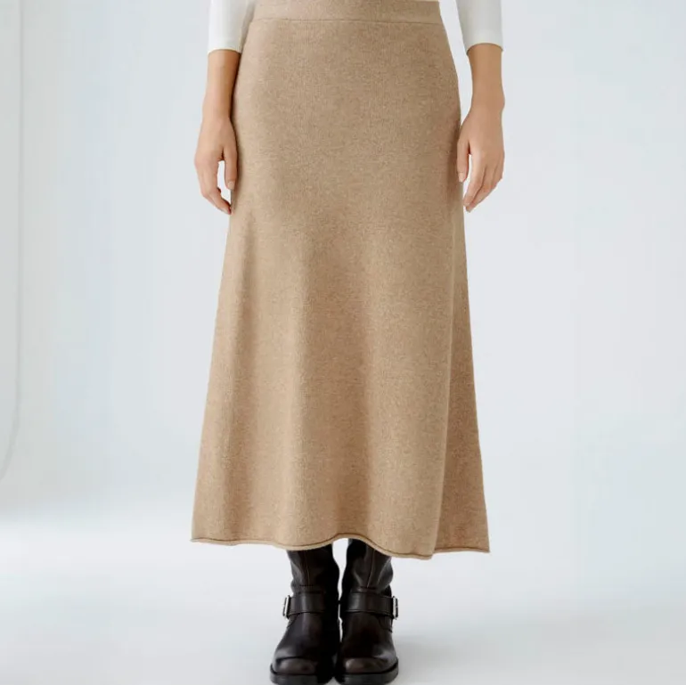 OUI Wool Mix Knitted Skirt in Beige Melange